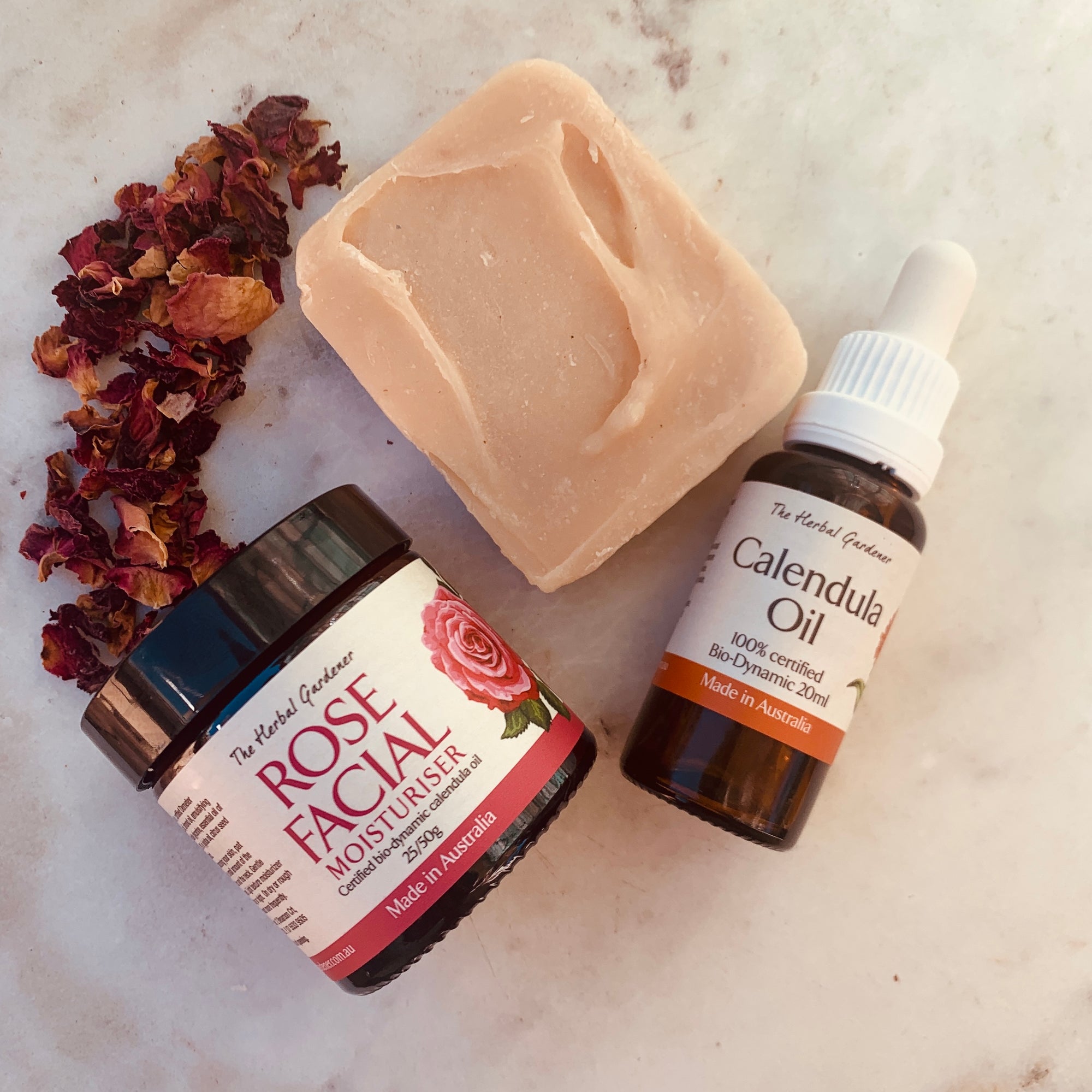 Pink clay, Rose, and Calendula