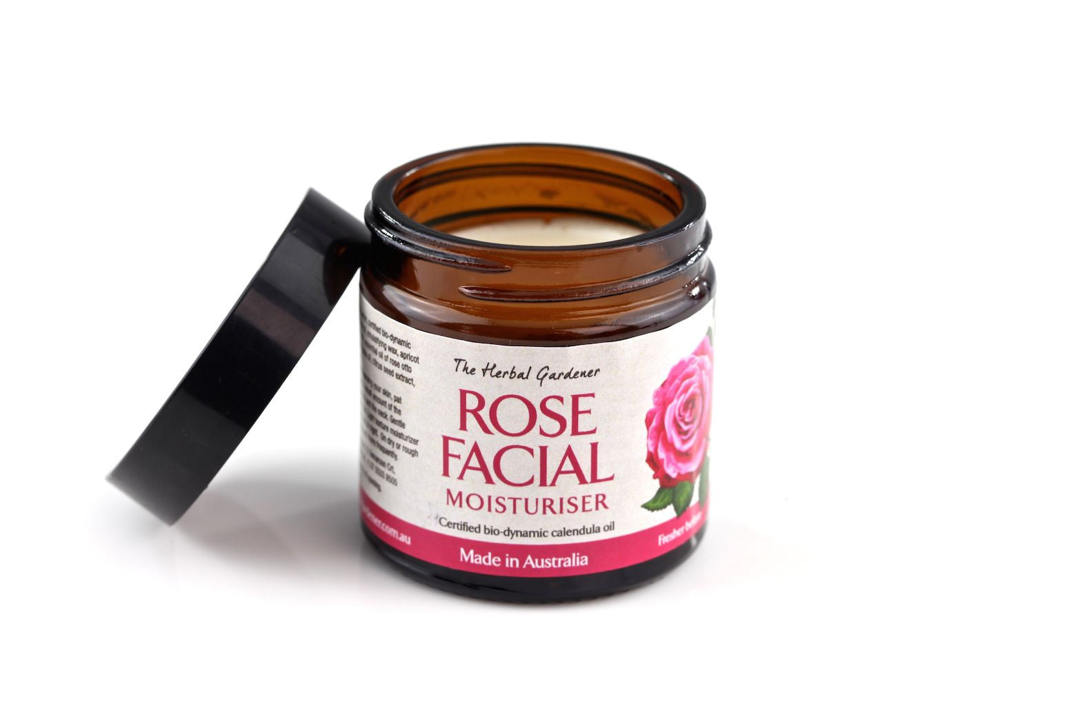 Rose face moisturizer with certified Demeter bio-dynamic (organic) Calendula oil. Our facial cream is Australian grown and made and is non-toxic and chemical free. This lightweight facial moisturizing cream is suitable for all skin types and can be used as a day and night face cream.