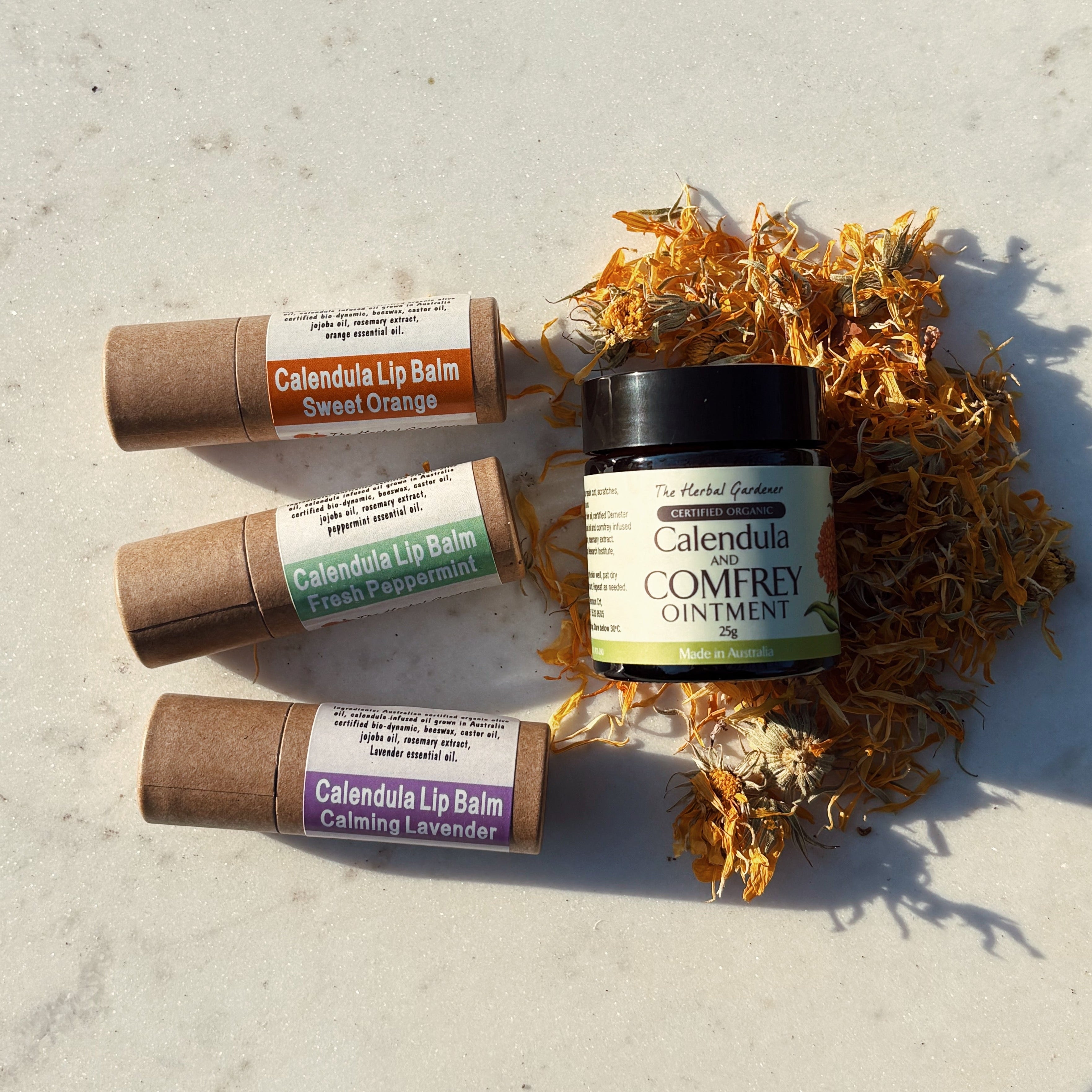 Lip Care Collection Lip Balms, Calendula Comfrey Ointment The Herbal Gardener