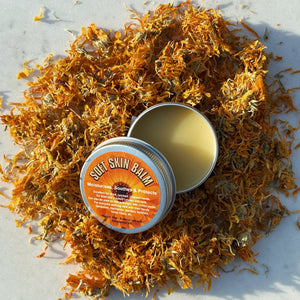 Soft Skin Balm 20gr with dried calendula beeswax and certified demeter biodynamic calendula oil The Herbal Gardener
