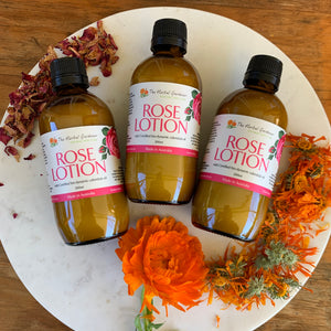 Rose and Calendula Body Lotion Three Pack 200mL each certified Demeter Biodynamic Calendula Oil The Herbal Gardener