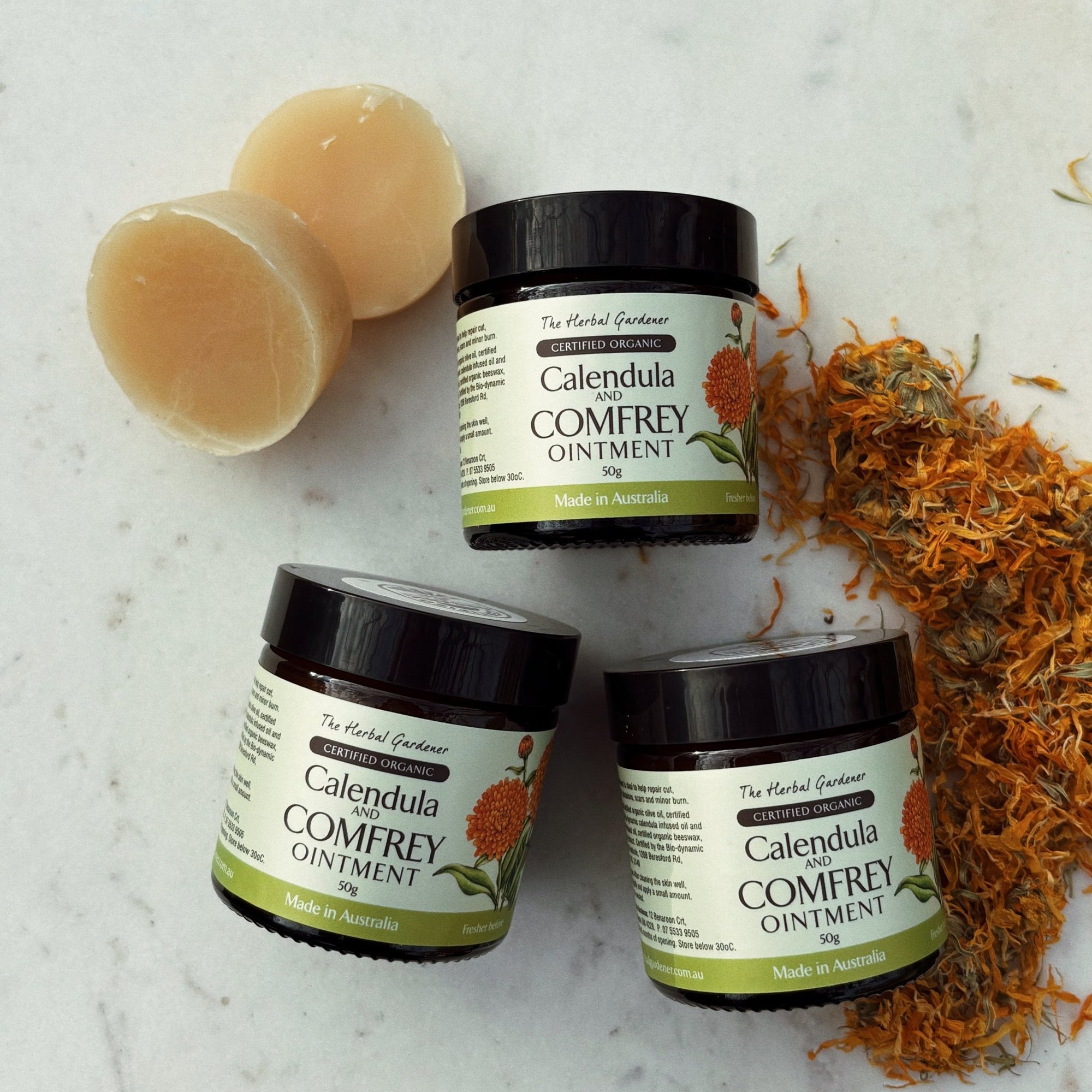 Calendula and Comfrey Ointment Certified OrganicFacial MoisturiserThe Herbal Gardener