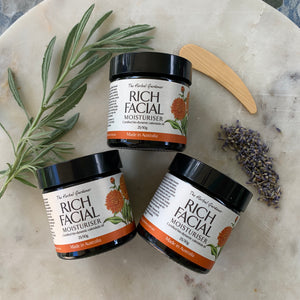 Rich Facial Moisturiser 50gr Three Pack nourishment apricot, coconut and calendula oils The Herbal Gardener