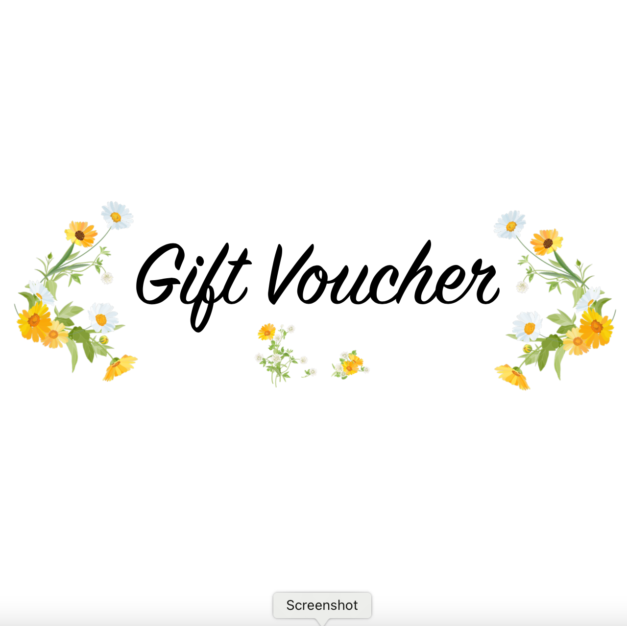 Digital gift voucher with the words displayed in a cursive font, surrounded by a floral border design with yellow and white flowers The Herbal Gardener