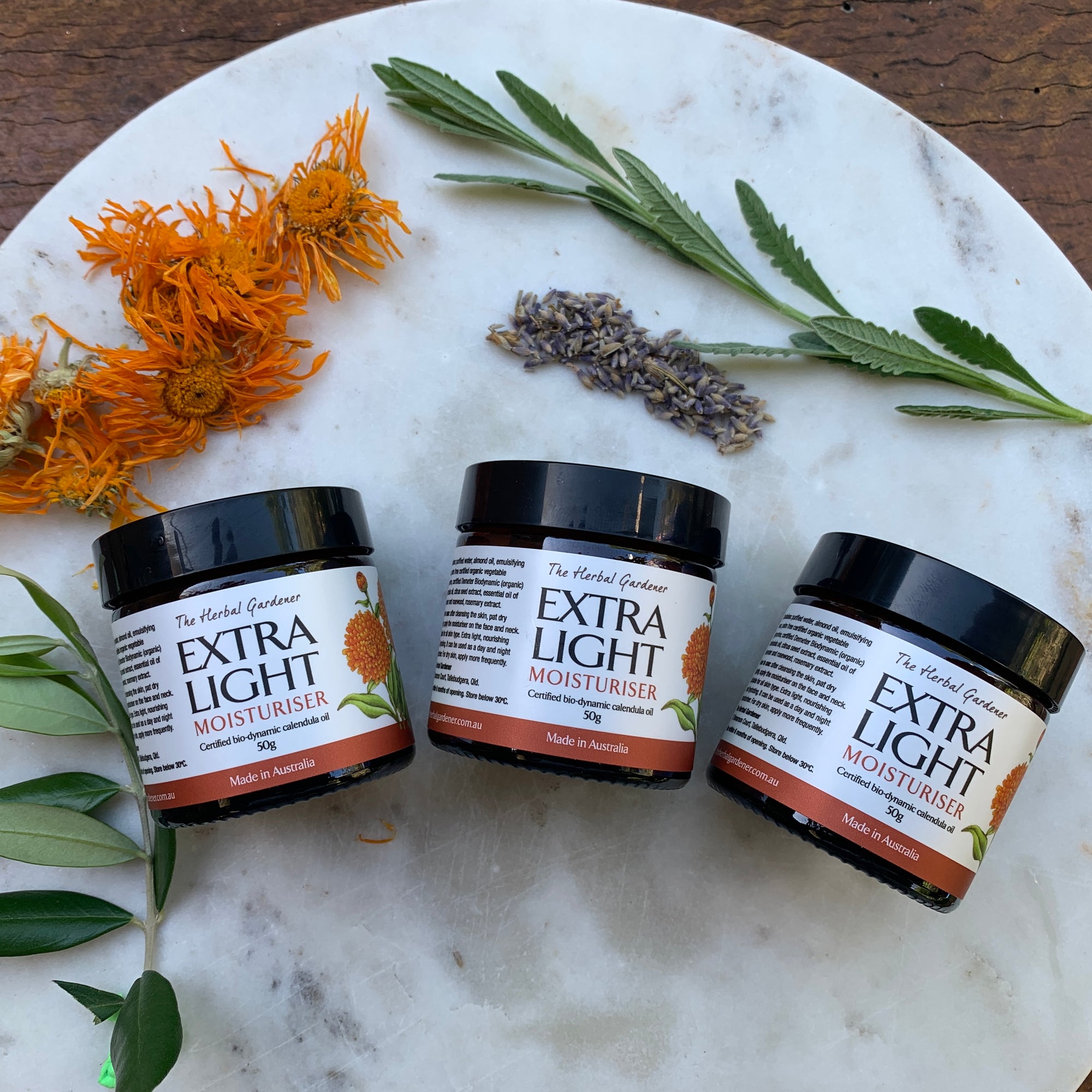 Extra Light Calendula Facial Moisturiser 50gr Three Pack The Herbal Gardener