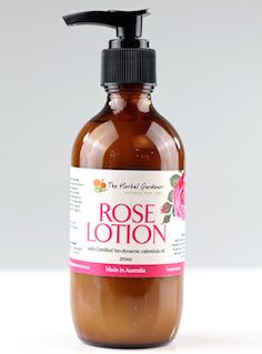 Rose lotion, calendula oil, certified organic, biodynamic, natural skincare, moisturise, suitable for all skin type, suitable for vegans, silky texture.